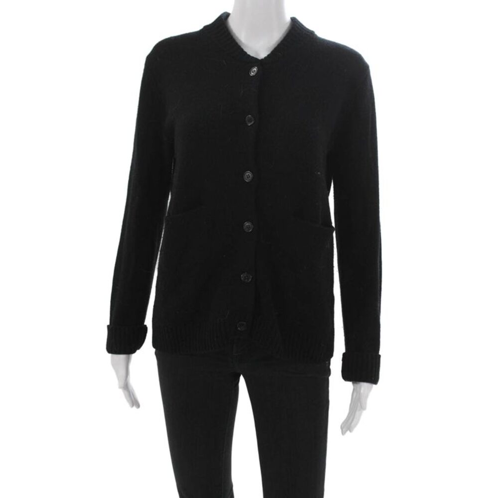 MCT Womens Cardigan Black Wool Long Sleeve Round Neck Size M